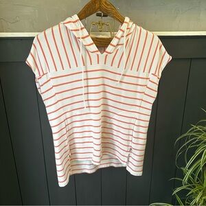 Talbots| Peach/orange and white striped‎ short sleeve hoodie with pockets sz MP